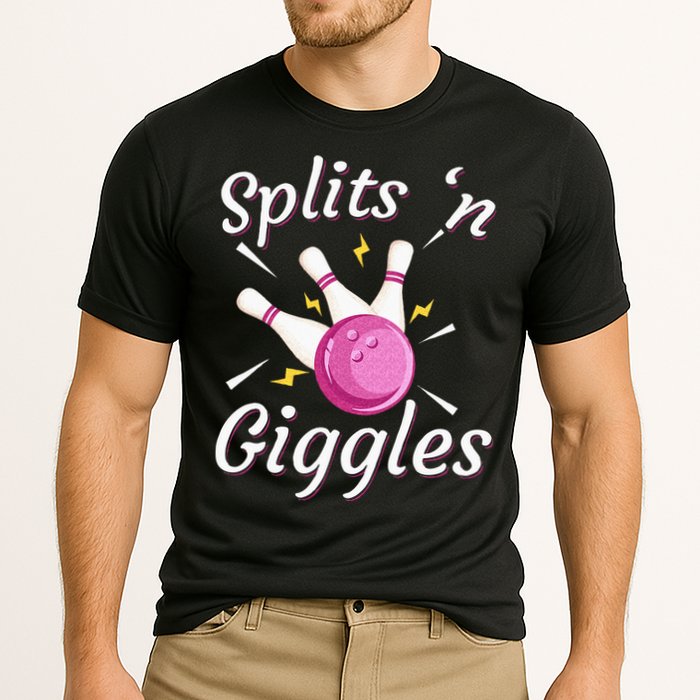 Funny Splits N Giggles Bowling Team Bowler Sports Player Cooling Performance Crew T-Shirt
