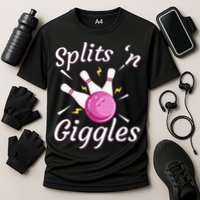 Funny Splits N Giggles Bowling Team Bowler Sports Player Cooling Performance Crew T-Shirt