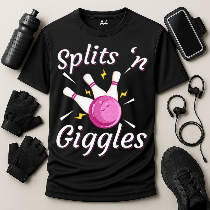 Funny Splits N Giggles Bowling Team Bowler Sports Player Cooling Performance Crew T-Shirt