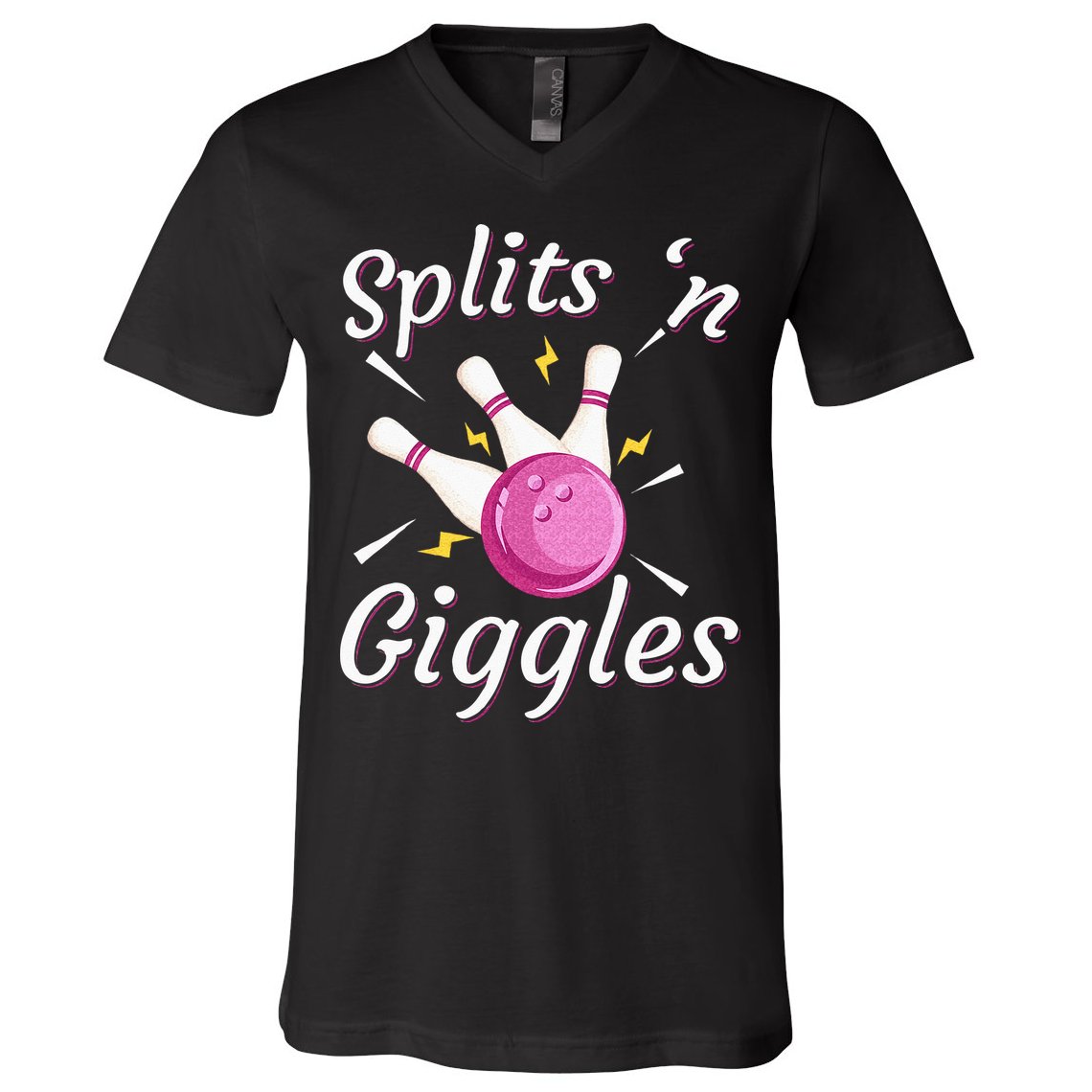 Funny Splits N Giggles Bowling Team Bowler Sports Player V-Neck T-Shirt