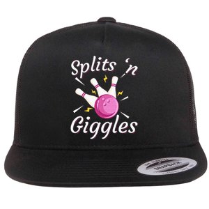 Funny Splits N Giggles Bowling Team Bowler Sports Player Flat Bill Trucker Hat