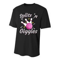 Funny Splits N Giggles Bowling Team Bowler Sports Player Youth Performance Sprint T-Shirt