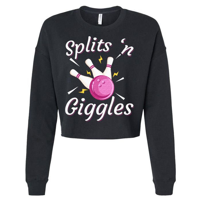 Funny Splits N Giggles Bowling Team Bowler Sports Player Cropped Pullover Crew