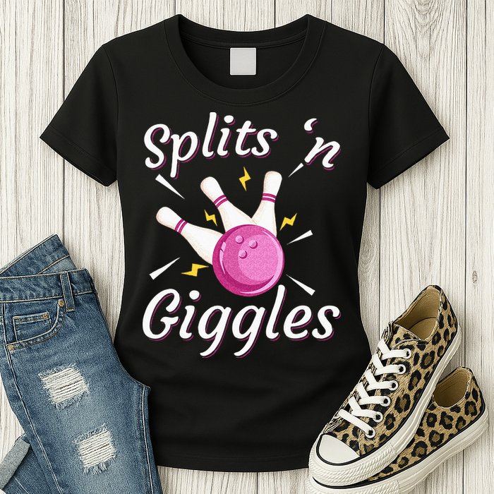 Funny Splits N Giggles Bowling Team Bowler Sports Player Womens T-Shirt