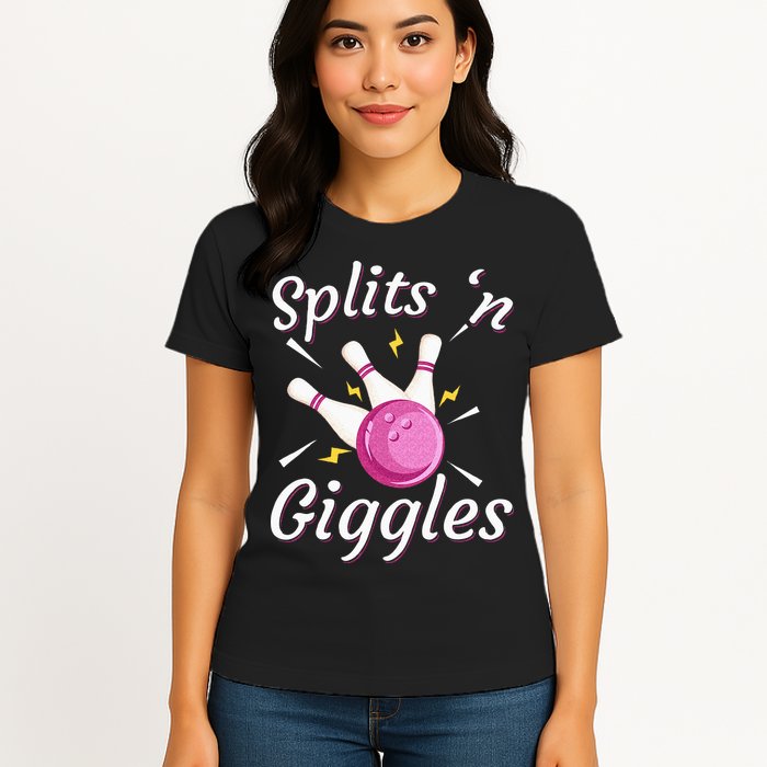 Funny Splits N Giggles Bowling Team Bowler Sports Player Womens T-Shirt