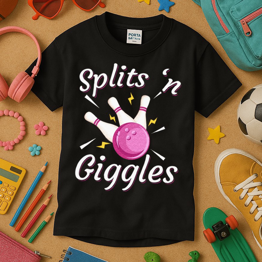 Funny Splits N Giggles Bowling Team Bowler Sports Player Kids T-Shirt