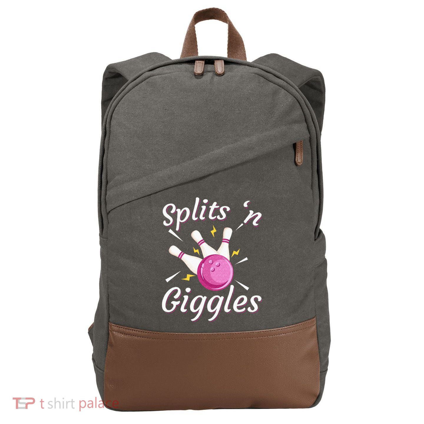 Funny Splits N Giggles Bowling Team Bowler Sports Player Cotton Canvas Backpack