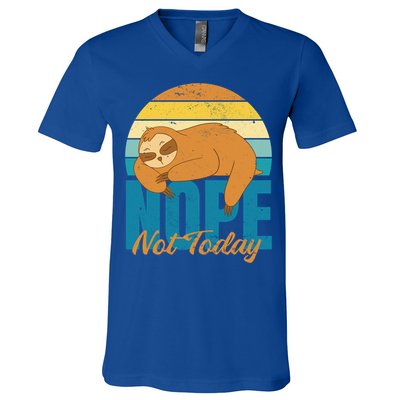 Funny Sloth Nope Not Today Retro Sloth Cute Gift V-Neck T-Shirt