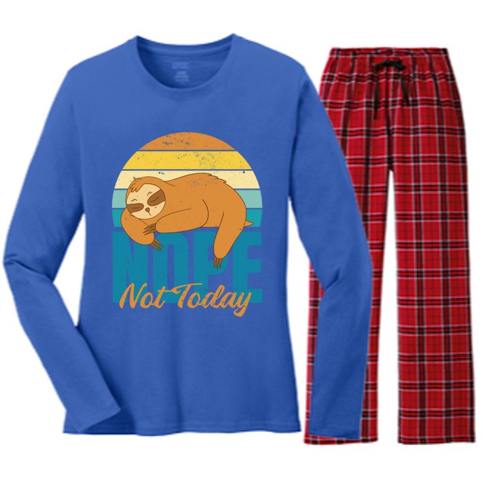 Funny Sloth Nope Not Today Retro Sloth Cute Gift Women's Long Sleeve Flannel Pajama Set 