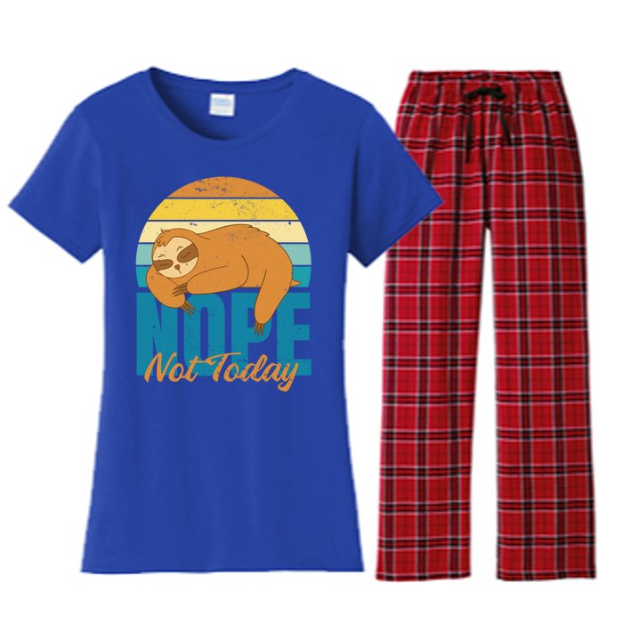 Funny Sloth Nope Not Today Retro Sloth Cute Gift Women's Flannel Pajama Set