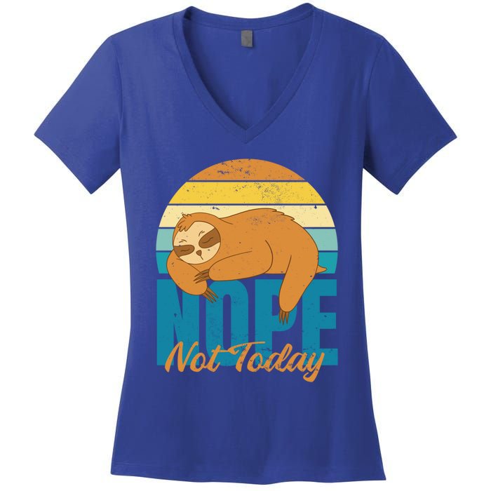 Funny Sloth Nope Not Today Retro Sloth Cute Gift Women's V-Neck T-Shirt