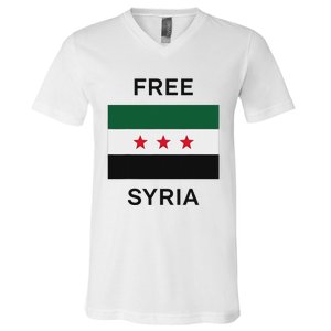 Free Syria New Syrian Flag Syria Freedom Celebration V-Neck T-Shirt