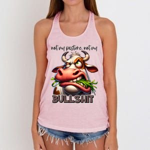 Funny Sarcastic Not My Pasture Not My Bullshit Gift Women's Knotted Racerback Tank