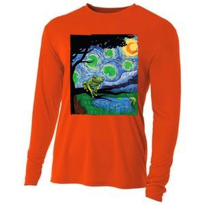 Frog, Starry Night Cat Tee, Van Gogh Frog Gift, Frog Cooling Performance Long Sleeve Crew