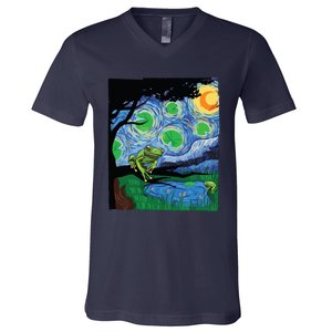 Frog, Starry Night Cat Tee, Van Gogh Frog Gift, Frog V-Neck T-Shirt