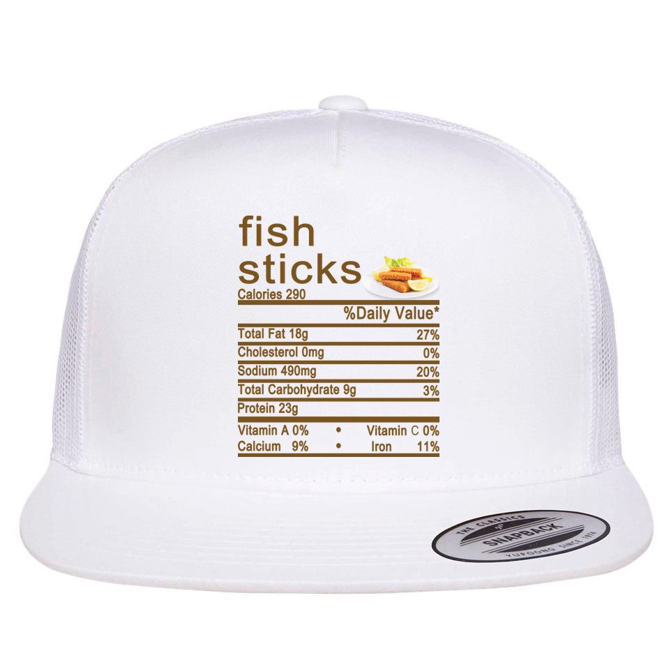 Fish Sticks Nutrition Facts Label Flat Bill Trucker Hat
