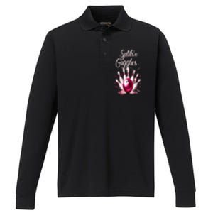 Funny Splits N Giggles Bowling Team Cute Bowler Performance Long Sleeve Polo