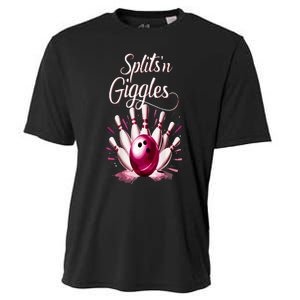 Funny Splits N Giggles Bowling Team Cute Bowler Cooling Performance Crew T-Shirt