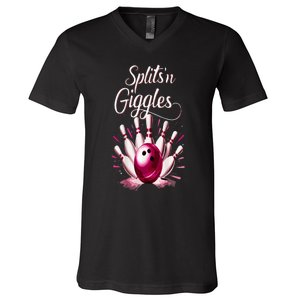 Funny Splits N Giggles Bowling Team Cute Bowler V-Neck T-Shirt