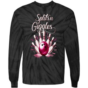 Funny Splits N Giggles Bowling Team Cute Bowler Tie-Dye Long Sleeve Shirt