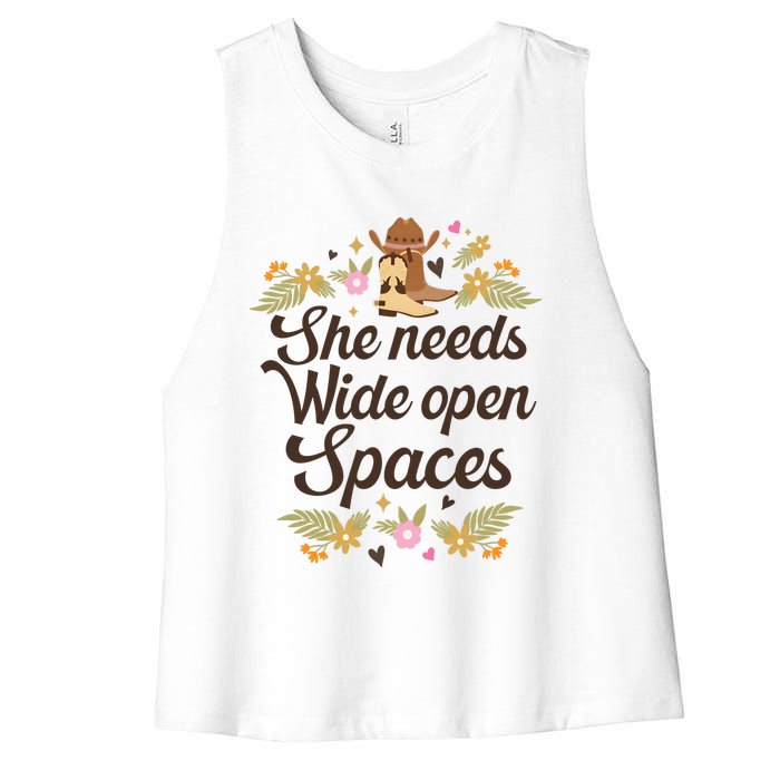 Floral She Needs Wide Open Spaces Country Music Lover The Chicks Country Cowgirl Women's Racerback Cropped Tank