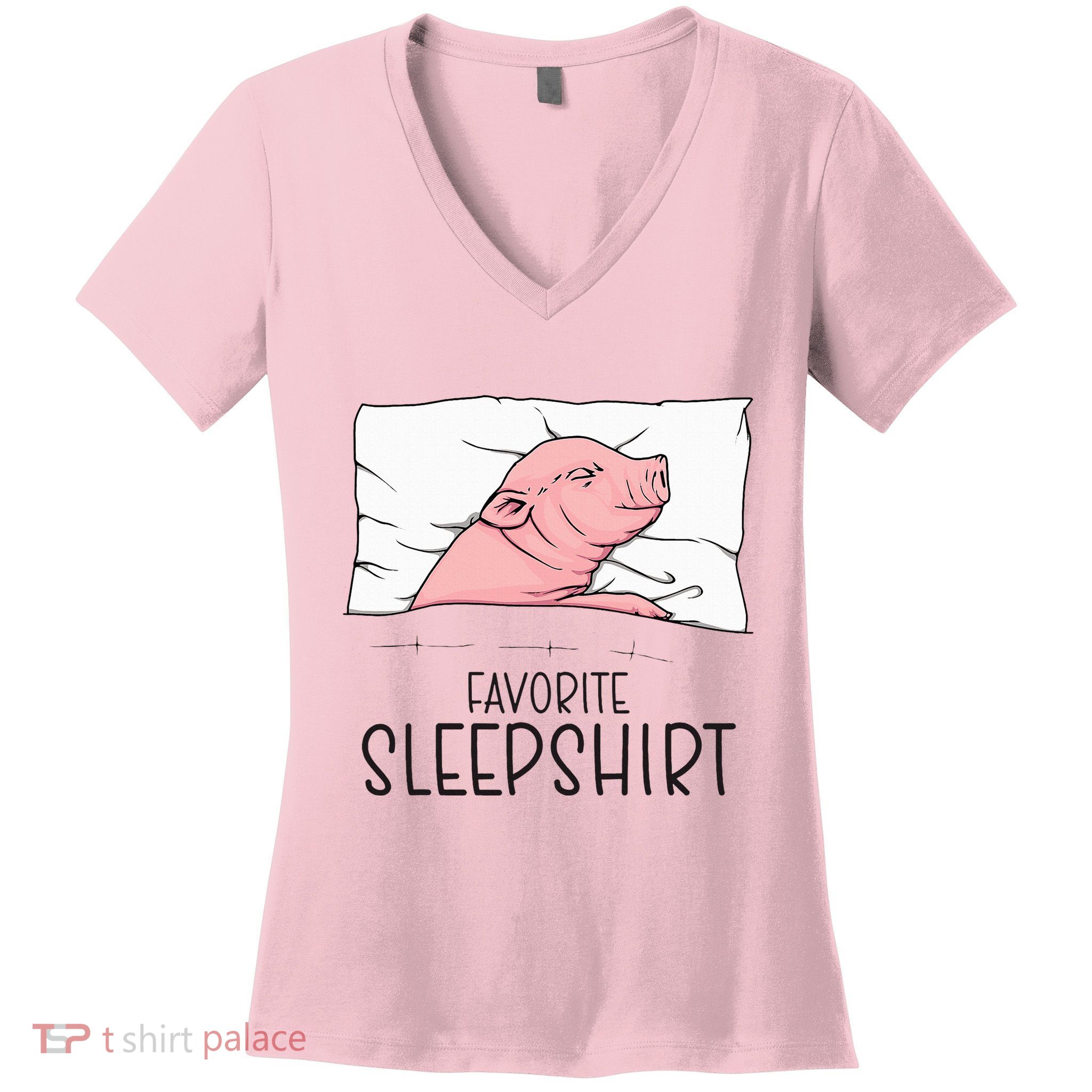 Favorite Sleepshirt Napping Pig Piglet & Piggy Pajama Women's V-Neck T-Shirt