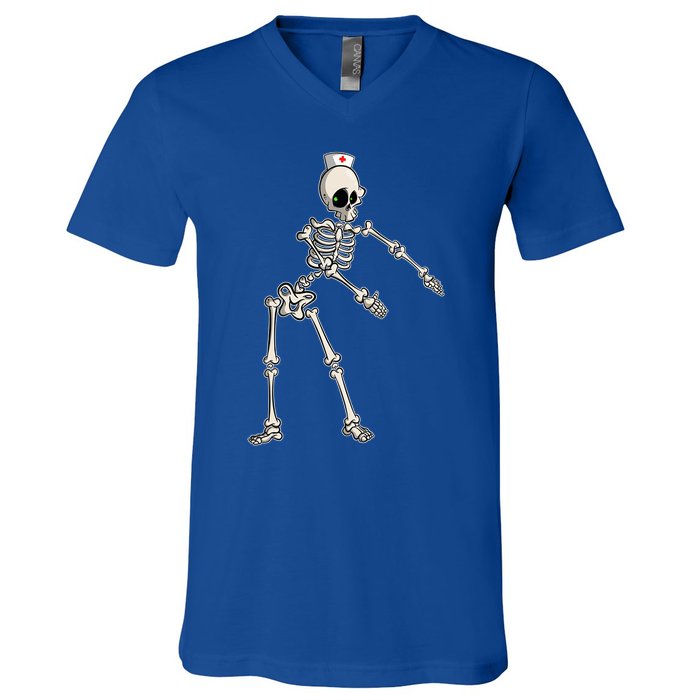 Flossing Skeleton Nurse Halloween Gift V-Neck T-Shirt