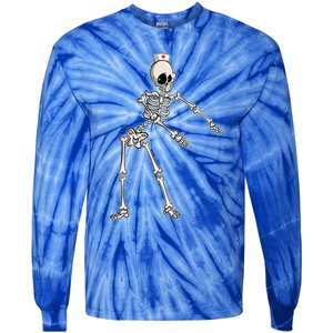 Flossing Skeleton Nurse Halloween Gift Tie-Dye Long Sleeve Shirt