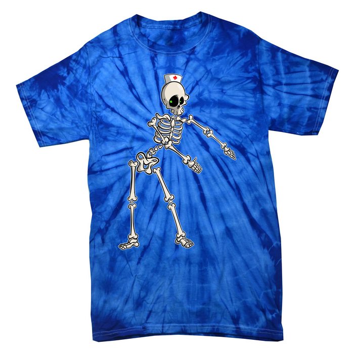 Flossing Skeleton Nurse Halloween Gift Tie-Dye T-Shirt