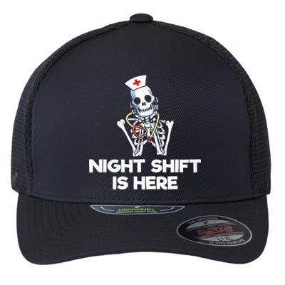 Funny Skeleton Nurse Halloween Night Shift Costume Flexfit Unipanel Trucker Cap