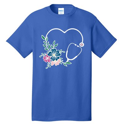 Floral Stethoscope Nurse Healthcare Worker Medical Field Gift Tall T-Shirt