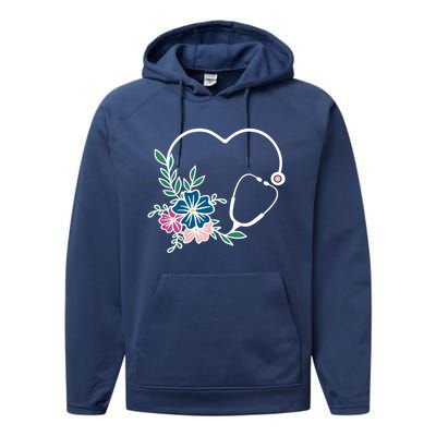 Floral Stethoscope Nurse Healthcare Worker Medical Field Gift Performance Fleece Hoodie