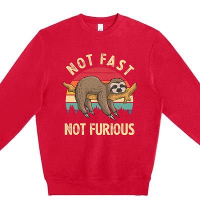 Funny Sloth Not Fast Not Furious Sloth Quote Cute Sloth Gift Premium Crewneck Sweatshirt