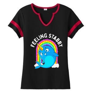 Feeling Stabby Narwhal Kawaii Whale Gift Teen Ladies Halftime Notch Neck Tee