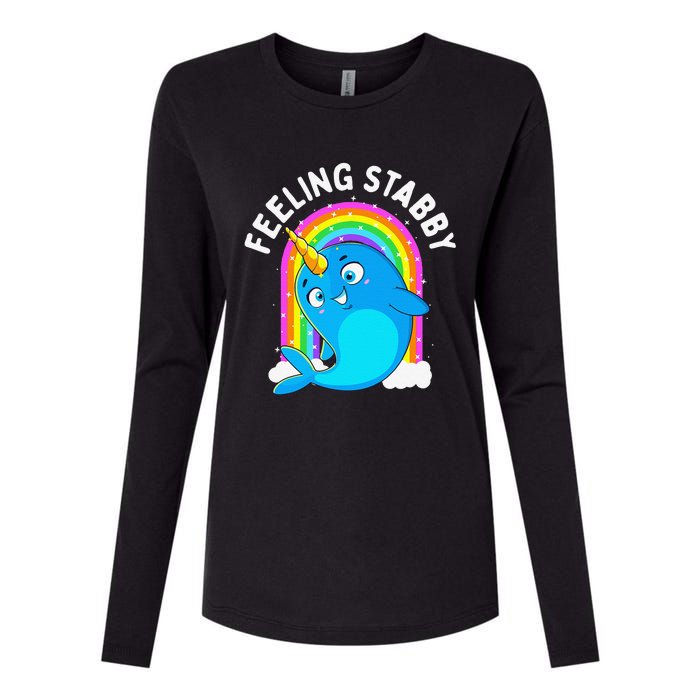 Feeling Stabby Narwhal Kawaii Whale Gift Teen Womens Cotton Relaxed Long Sleeve T-Shirt