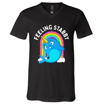 Feeling Stabby Narwhal Kawaii Whale Gift Teen V-Neck T-Shirt