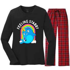 Feeling Stabby Narwhal Kawaii Whale Gift Teen Women's Long Sleeve Flannel Pajama Set 