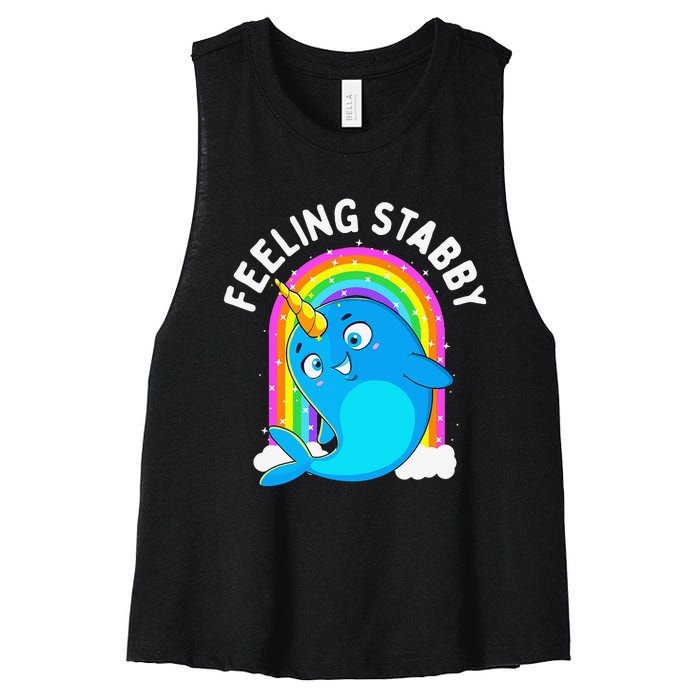 Feeling Stabby Narwhal Kawaii Whale Gift Teen Women's Racerback Cropped Tank