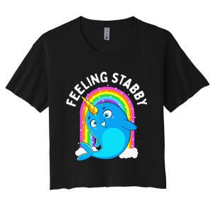 Feeling Stabby Narwhal Kawaii Whale Gift Teen Women's Crop Top Tee