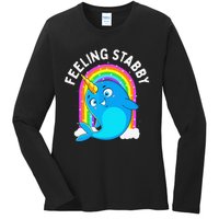 Feeling Stabby Narwhal Kawaii Whale Gift Teen Ladies Long Sleeve Shirt