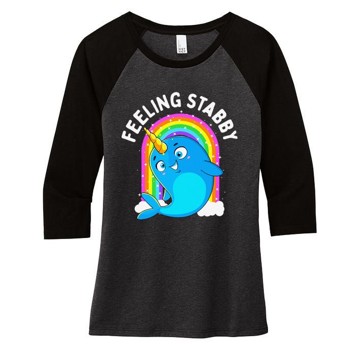 Feeling Stabby Narwhal Kawaii Whale Gift Teen Women's Tri-Blend 3/4-Sleeve Raglan Shirt