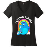 Feeling Stabby Narwhal Kawaii Whale Gift Teen Women's V-Neck T-Shirt