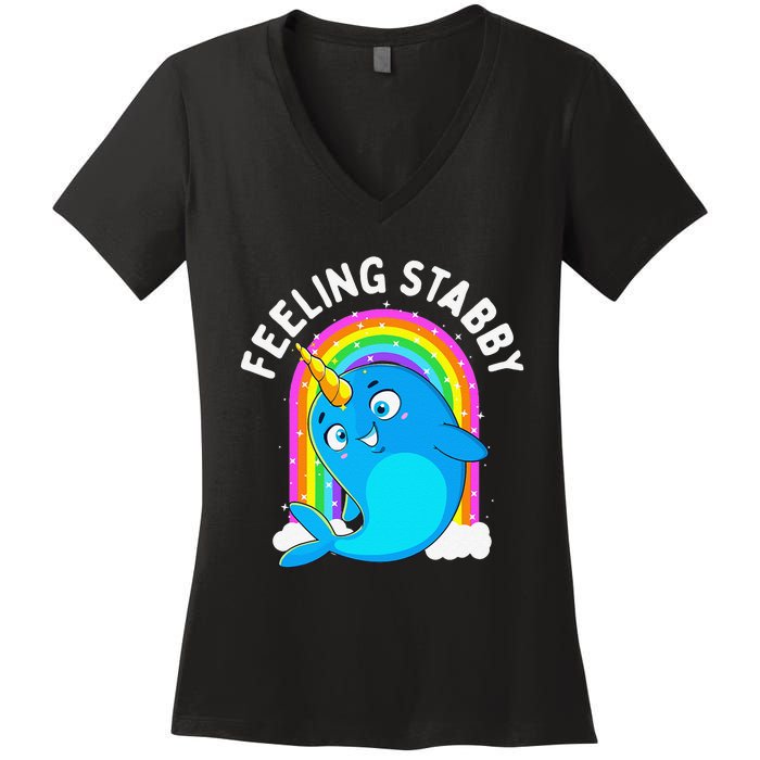 Feeling Stabby Narwhal Kawaii Whale Gift Teen Women's V-Neck T-Shirt