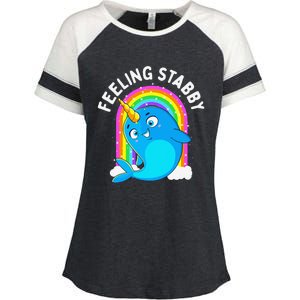 Feeling Stabby Narwhal Kawaii Whale Gift Teen Enza Ladies Jersey Colorblock Tee