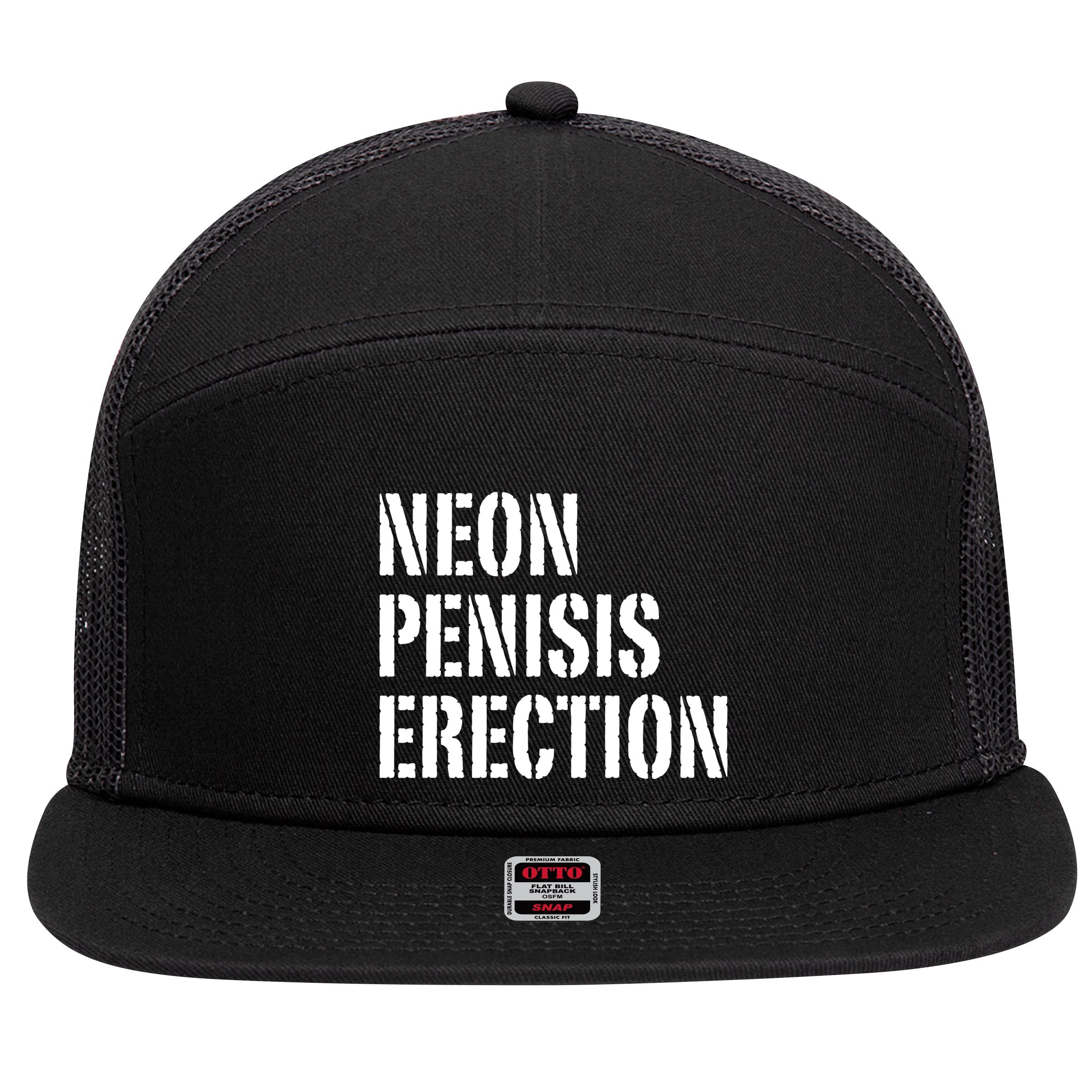 Funny Saying Neon Penisis Erection 7 Panel Mesh Trucker Snapback Hat