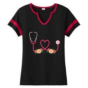 Floral Stethoscope Nurse Flower Female Doctor Gift Ladies Halftime Notch Neck Tee