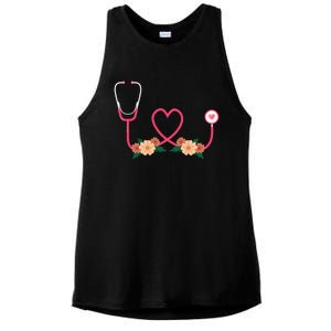 Floral Stethoscope Nurse Flower Female Doctor Gift Ladies PosiCharge Tri-Blend Wicking Tank