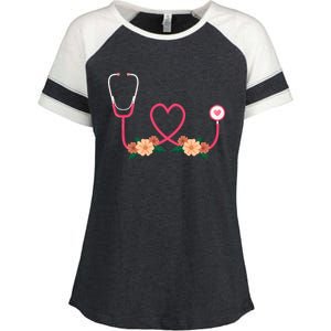 Floral Stethoscope Nurse Flower Female Doctor Gift Enza Ladies Jersey Colorblock Tee