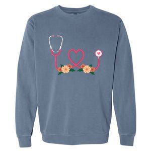 Floral Stethoscope Nurse Flower Female Doctor Gift Garment-Dyed Sweatshirt