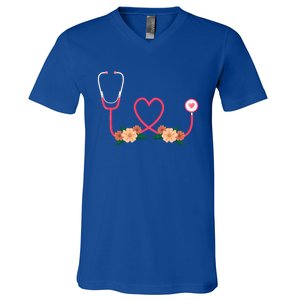 Floral Stethoscope Nurse Flower Female Doctor Gift V-Neck T-Shirt